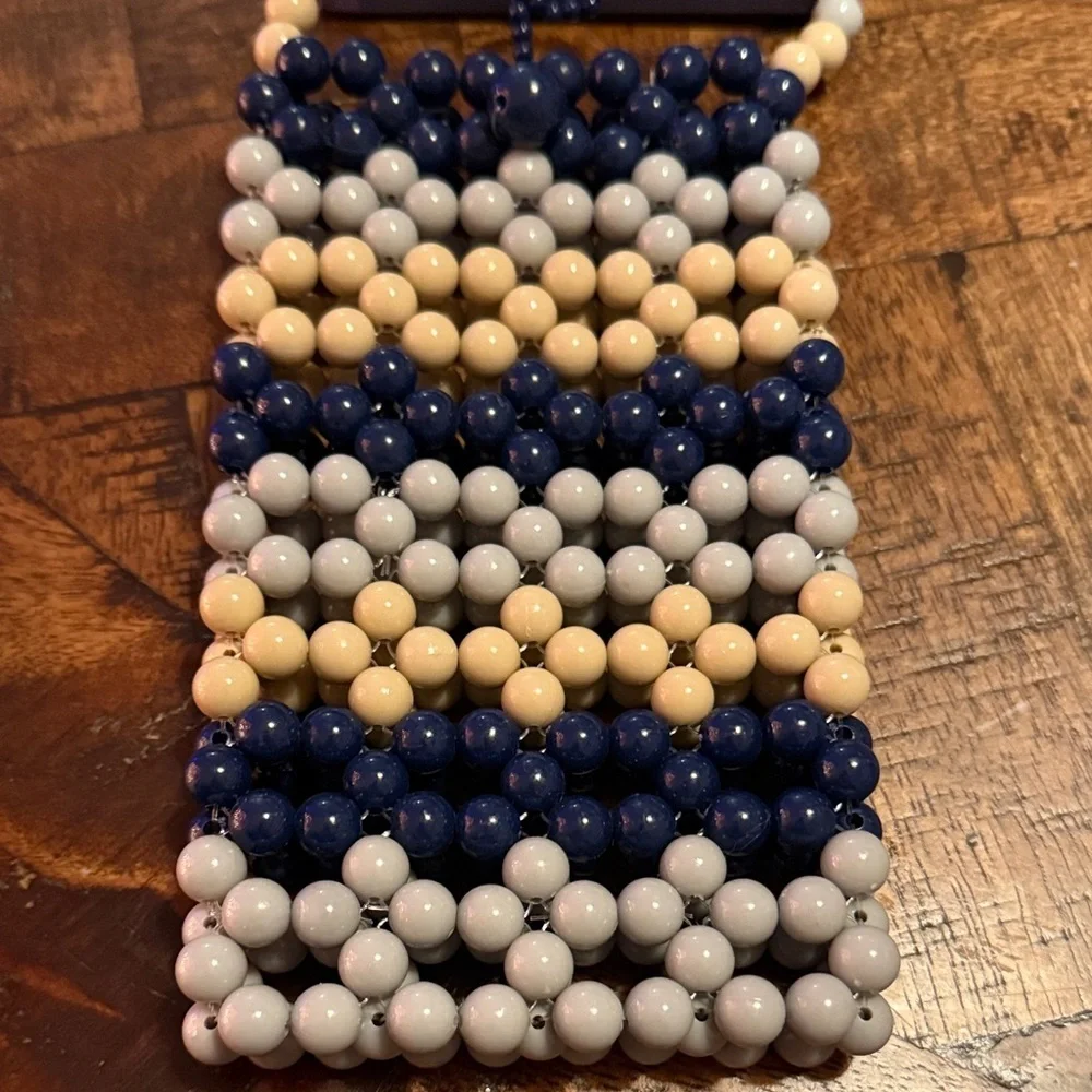 Beaded Crossbody Pouch - Navy, Cream, and Yellow